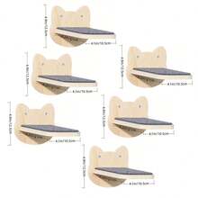 Cat Wall Shelf Steps, Cat Head Shaped Wooden Climbing Frame With Felt Scratching Pad, Wall-Mounted Indoor Cat And Kitten Furniture - Apricot - View 8