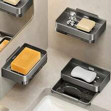 3/2/1pc 13.3cm*4.1cm*8.3cm Wall-Mounted Soap Holder, Unique Plastic Soap Dispenser, Home Soap Rack, Draining Soap Tray, No Drilling Required, Suitable For Home Bathroom Toilet Kitchen Bathroom Accessories, Wall-Mounted Rectangular Design, Space-Saving - Multicolor - View 6