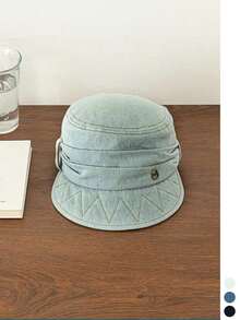 Vintage Washed Equestrian Hat Women's Summer Fashion Versatile Face-Slimming Sun Protection Newsboy Beret Hat Vintage Denim Pleated Flat Top Equestrian Hat Fashion Versatile Face-Slimming Beret Hat Women's Wide Brim Sun Protection Baseball Cap - Multicolor - View 12