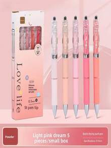 5pcs Gradient Color Neutral Pen Set, Includes 5 Pens + 10 Refills, 0.5mm Steel Tip Quick-Dry Retractable Pens, Suitable For School And Office Cute Aesthetic Writing - Multicolor - View 6