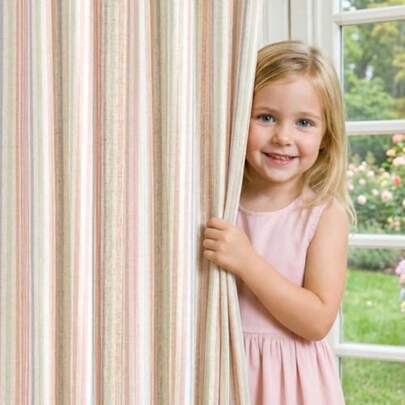 Linen Curtains 84 Inch Candy Stripe For Room Back Tab 2 Panels