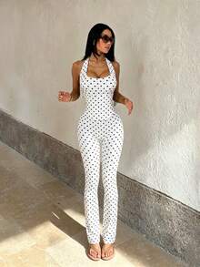 Summer Polka Dot Suit, Women's Simple And Elegant Halter Top, Three-Quarter Pants Suit, Suitable For Sports, Fitness, Office, And Commuting - White - View 1