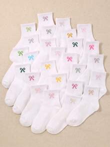 20/10/5 Pairs Random Kids White Series Elastic Crew Socks, Soft & Comfortable, Breathable, White Socks Bows For Girls, Fall Socks Baby Halloween Socks - Multicolor - View 3