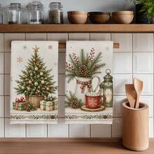 2PCS Kitchen Towels, Vintage Christmas Tree & Berry Pattern Dish Cloths, 40*60cm Rectangular Microfiber Cleaning Towels, Perfect For Kitchen, Dining Room & Bathroom Use, Kitchen Decor, Home Decoration, Housewarming Gift For Neighbors, Scouring Pads - Multicolor - View 8