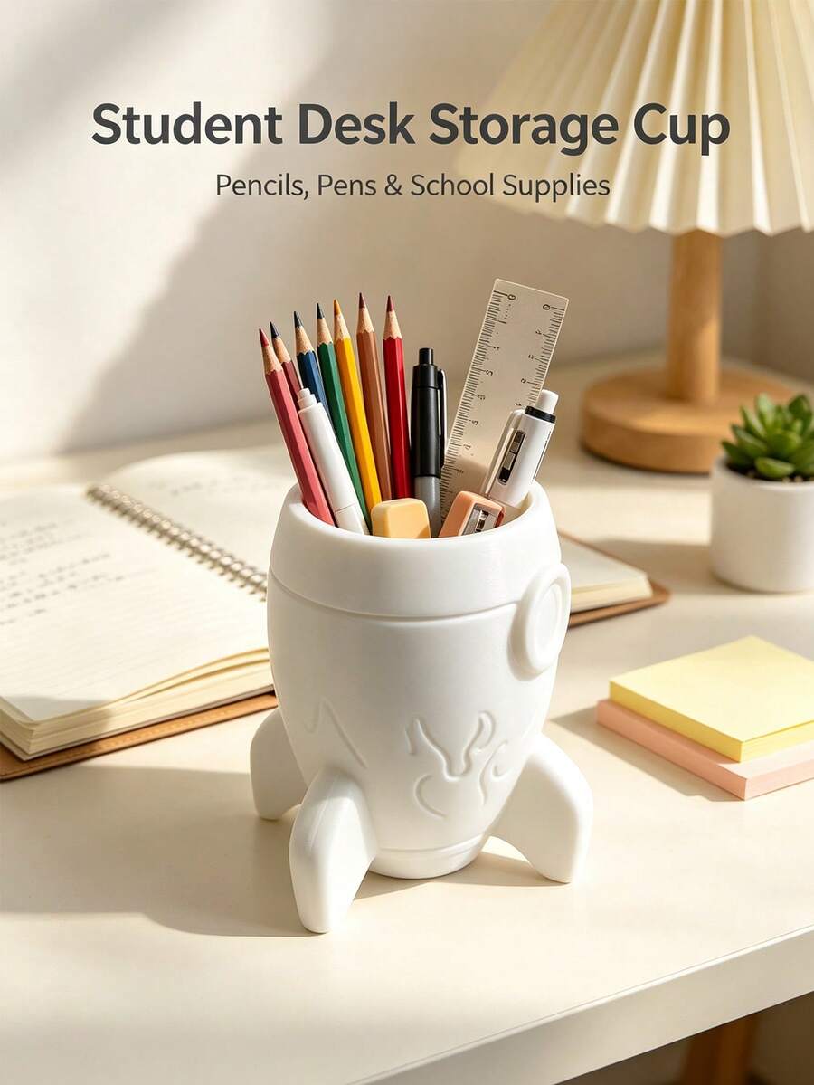 Aesthetic Rocket‑Shaped Makeup Storage Box, Vanity Cosmetic Tool Organizer Cup, Bathroom Skincare Storage Pot, Holder For Lipsticks & Small Makeup Accessories, Ins‑Style Table Home Decoration - Multicolor - View 1
