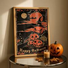1pc Frameless Vintage Halloween Pumpkin Gothic Wall Art Spooky Decor Dorm Bedroom Apartment Back To School Funky Posters Dorm Essentials - Halloween Pumpkin - View 2