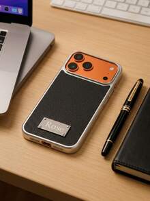 Custom Name Laser Engraved Metal Nameplate Phone Case, Compatible With IPhone 15 16 17 18 Pro Max, Silver Electroplated Frame, Large Camera Opening, Faux Leather Litchi Texture, Full Coverage Protective Phone Case, Luxury Personalized Gift, Suitable For Women And Girls, Daily Commute, Office, Date, Party, Birthday Surprise Gift - Black - View 5