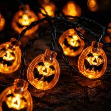 1pc 6m 40 LED Pumpkin String Lights, Battery Powered, 8 Lighting Modes, Halloween Atmosphere Decoration For Home Bedroom Party Fireplace Handle Balcony Yard Door - Warm White - View 4