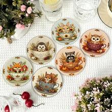 1 Set Printed Autumn Forest Animal Design Wooden Non-Slip Coasters, Home Kitchen Decor Accessories, Suitable For Various Holiday Gatherings, Wedding Accessories, Thanksgiving, Back To School Season Decoration Gifts - Multi-color LDX2532 - View 7