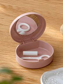 1pc Portable Denture Storage Box With Mirror, Double Layer Plastic Material, Suitable For Invisible Braces, Dentures, Orthodontic Retainers, Denture Soaking Box, Retainers, Convenient For Travel Cleaning, Includes Cleaning Brush - Multicolor - View 2