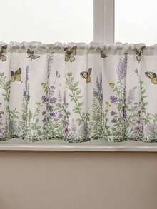1pc Pastoral Style Butterfly & Floral Print Cafe Short Curtain, Decorative Window Valance For Kitchen, Bedroom - Multicolor - View 3