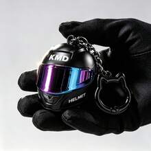 3Pcs Motorcycle Helmet Keychain Pendant (Includes Spare Cat-Shaped Ring And Fixing Clip) Creative Motorcycle Bag Charm, Colorful Lens Mini Safety Helmet Car Key Chain, Digital Backpack Pendant, Personalized Metal Buckle Men's Gift Accessory, Riding Peripheral Portable Decoration, Helmet Ornament Set, Tail Box Pendant Couple Key Ring, High-End Quality Alloy Keychain, Birthday Holiday Party Gift - Black - View 6