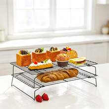 2pcs/4pcs 16X10 Inch Kitchen Utensils, Baking Tools, Multi-Functional Folding Rack, Cooling Rack, Baking Tray Rack, Stackable Baking Cooking Drying Cooling Rack, Camping Grill, BBQ Rack, Kitchen Supplies, For Cooking Baking Cooling Baking Cookies Cakes - View 11