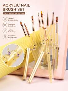 1Pc Detachable Snake Decor Nail Art Brush, Yellow Translucent Acrylic Handle Nail Liner Pen For UV Gel Drawing Painting Carving - Yellow - View 2