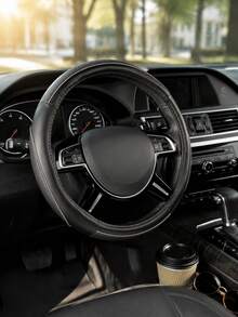 1PC Universal Black Two-Tone Steering Wheel Cover, Luxurious And Minimalist Style, Made Of Soft Microfiber PU Material, With A Non-Slip And Wear-Resistant Grip Design, Breathable And Fashionable Car Accessory, Suitable For SUVs, Trucks And Cars. - A - View 5