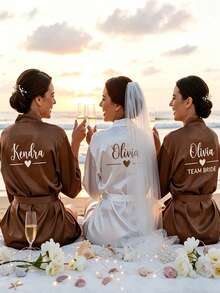 Customized Satin Bridal Robe, Half Sleeve Design, Customized Bridesmaid Bridal Robe,Customized Bridal Robe, Bridesmaid Prep Robe,Size-M/L/XL/XXL - Multicolor - View 7