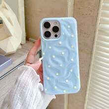 1pc Ins Meteorite Texture Polka Dot Pattern Shockproof Phone Case, Compatible With 17 16 15 14 13 12 11 Pro Max, Transparent Phone Protective Cover Waterproof Shockproof Scratch-Resistant - Baby Blue - View 3