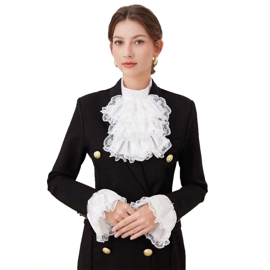 Victorian Style Jabot Collar And Cuffs Set, Women's Detachable Collar Accessory, Ruffled Neck Collar - Multicolor - View 1