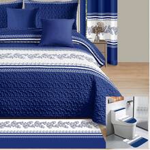 Juego Edredón Ligero Matrimonial Doble Vista 15 Piezas TODO EN 1 Incluye Cubrecolchón, Alfombra, Cortinas, Fundas de Cojín y Juego de Baño - Conjunto Combinado de Colcha Reversible para Recamara Matrimonial - Azul Marino - Ver 4
