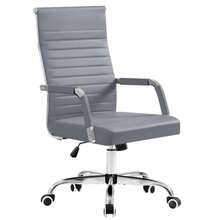 Ergonomic Office Desk Chair, Executive Ribbed Mid-Back PU Leather Conference Room Chair Adjustable Swivel Chair With Arms 1, Grey - Grey - View 2