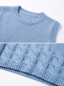 Wixra Women's Crew Neck Cable Knit Sleeveless Sweater Vest, Loose Fit Solid Knit Waistcoat Top - Dusty Blue - View 8
