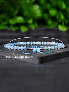 Faceted Natural Aquamarine Tiny Bead Minimalist Bracelet, Protection Intention Reiki Dainty Handmade Adjustable Friendship Jewelry For Women Men - Baby Blue - View 4