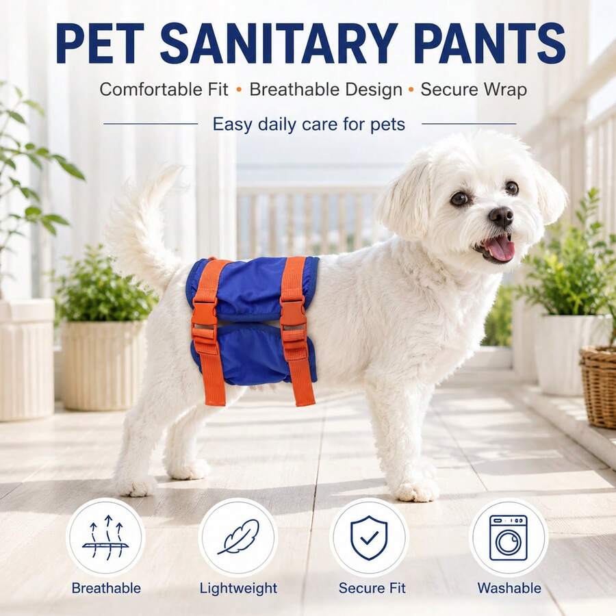 Pet Male Dog Diaper Pants, Anti-Harassment, Clean & Hygienic, Double Adjustable, Anti-Slip, Comfortable, Breathable, Washable - Blue - View 1