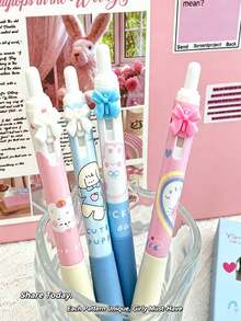 4/1pc Macaron Cartoon Retractable Gel Pens 0.5mm Black Ink, Soft Grip Bow Design Cute Girly Style Quick Dry Smooth Writing, Student Stationery Cute Cartoon Bow Stationery, Perfect For Classroom Rewards Student Writing Office Use - Multicolor - View 5