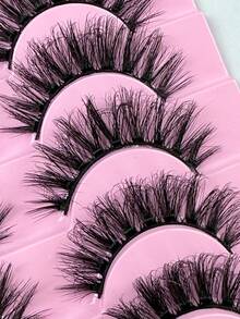 Hinarin 10 Pairs Fluffy False Eyelashes Natural Look 3D Effect Wispy Russian Strip Lashes Cat Eye Faux Mink Lashes Strip Eyelashes For Women Parties Dateing Festivals - Black - View 7