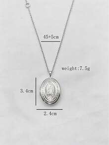1pc Casual Stainless Steel Oval-Shaped Gratitude Photo Pendant Necklace, Unisex, Suitable For Daily Wear, Holiday Wear, Thanksgiving Wear, Niche Luxury, Minimalist Versatile, High-End Design - Silver - View 7