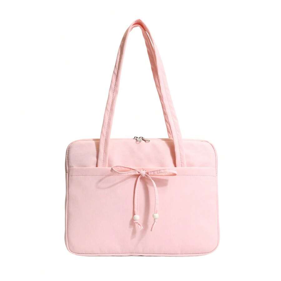 1 Stück Laptoptasche mit Schleifendesign, 14 Zoll, großes Fassungsvermögen, mit Tragegriff und Schultergurt, Pendlergebrauch - Rosa - Übersicht 1