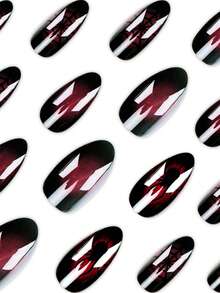 24pieces Press On Nails,Halloween Short Almond Gothic Style Fake Nails,Spider And Cobweb Print Press-On Nails,Nail Supplies,Come With Jelly Glue And Nail File For Holiday Events And Daily Use - Multicolor - View 2