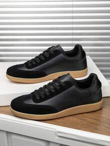 Men's Retro Black Training Casual Sports Shoes, Versatile Everyday Casual Sneakers, Lace-Up Flat Casual Shoes For Office And Commuting - Black - View 6
