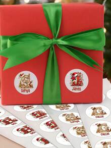 Customized Personalized Christmas Reindeer Initial Round Stickers, Christmas Hat Letter Name Stickers, Christmas Gift Box Sealing Labels, Custom Name Stickers For Christmas And Gift Wrapping, Party Favor Decoration Stickers, Perfect For Family Gifts - Multicolor - View 6