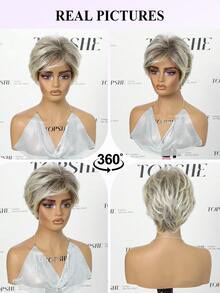 Wig Campuran Rambut Manusia Pendek Bervolume Potongan Pixie Abu-abu Garam dan Merica Tanpa Lem, Poni Samping yang Sudah Ditata, Penutup Kepala Bernapas untuk Wanita Dewasa, Pemakaian Sehari-hari - MultiWarna - View 7