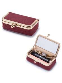 1 buah Kantong Penyimpanan Perhiasan Wanita, Tas Earphone Kulit Asli Kecil, Kotak Aksesori Cincin Kalung Anting, Dompet Koin Mini, Tempat Lipstik dengan Cermin - MultiWarna - View 14