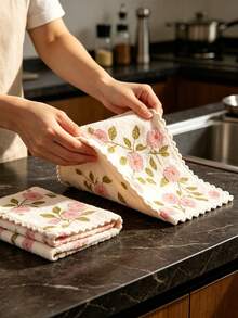 20/10/5/1pc Coral Fleece Reusable Cleaning Cloth, Super Absorbent Quick Dry Soft Towel, Kitchen Rag, Coral Pink Gold Pattern Multi-Purpose Wiping Cloth, Suitable For Kitchen, Baking, Tea Towel, Bathroom, Car, Window, Cleaning Supplies, Gift - Multicolor - View 4