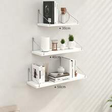 1pc Floating Wall Shelf For Wall Decor, Rustic Style Wooden Wall Shelf For Bedroom, Farmhouse Shelf For Bathroom, Hanging Shelf For Storage, Wall-Mounted Storage Rack, Hanging Flower Stand - White - View 8
