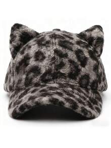 1pc Personalized Vintage Leopard Print 3D Cat Ear Plush Baseball Cap - Multicolor - View 9
