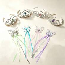 4 Sets Princess Maple Leaf Crown And Butterfly Wand Set, Heart-Shaped Rhinestone And Fairy Wand Combination, Dress-Up Accessories Set - Multicolor - View 11
