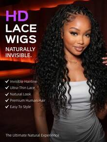 MEGALOOK Wig Lace Depan HD Tanpa Lem 13x6, Gelombang Air Hitam Alami, 100% Rambut Manusia, Kepadatan 200%, Tali Serut untuk Pemakaian Langsung, Garis Rambut Alami yang Sudah Dicabut, Banyak Belahan, Ramah untuk Pemula - SNatural - View 9