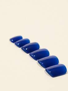 24 piezas de uñas postizas cuadradas cortas, uñas postizas de color azul real sólido, manicura minimalista brillante, realza la elegancia, adecuado para uso diario, citas, fiestas, incluye pegamento de gelatina y lima de uñas - azul real - Ver 4