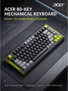 Acer Mechanical Feel Backlit Keyboard, Wireless Bluetooth Tri-Mode, Silent Office, Compact & Portable, Compatible With Tablet/Phone/Laptop (Wired Version Optional) - View 10