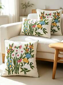 1入精美刺繡花園圖案坐墊套，不含內芯，多種尺寸和形狀適用於大多數房間 - 彩色 - 查看 5