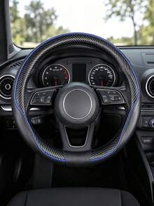 1PC Universal Carbon Fiber Steering Wheel Cover, Black Sport Style Leather Texture Auto Steering Wheel Protector With Red Stitching Detail, Non-Slip Comfortable Grip, Breathable Car Interior Accessories For Men Women Daily Commute Travel - A - View 12