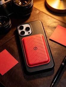 Armani Vintage Rhombus Magnetic Card Holder, Portable Compact ID Card Sleeve, Scratch-Resistant Durable Business Card Bank Card Storage Pouch, Commute Travel Everyday Carry, Exquisite Gift For Girlfriend Best Friend On Birthday Holiday Anniversary - Red - View 2