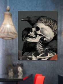 Lukisan Minyak Digital DIY Gagak dan Tengkorak, Seni Kanvas untuk Pemula, Kit Melukis dengan Angka untuk Dewasa, Dekorasi Dinding Rumah, Hadiah Halloween. - Set - View 3