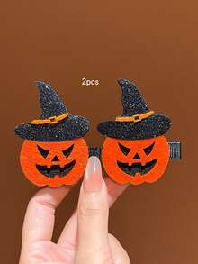 2pcs Halloween Pumpkin Hair Clips Suitable For Holiday Use Hair Accessories - Multicolor - View 7