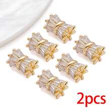 2pcs 18K Gold-Plated Cubic Zirconia Spacer Beads Rhinestone Round Flat Heart Twist Metal Spacers For DIY Bracelet Necklace Jewelry Making Findings - Gold - View 16