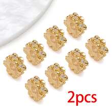 2pcs 18K Gold-Plated Cubic Zirconia Spacer Beads Rhinestone Round Flat Heart Twist Metal Spacers For DIY Bracelet Necklace Jewelry Making Findings - Gold - View 23